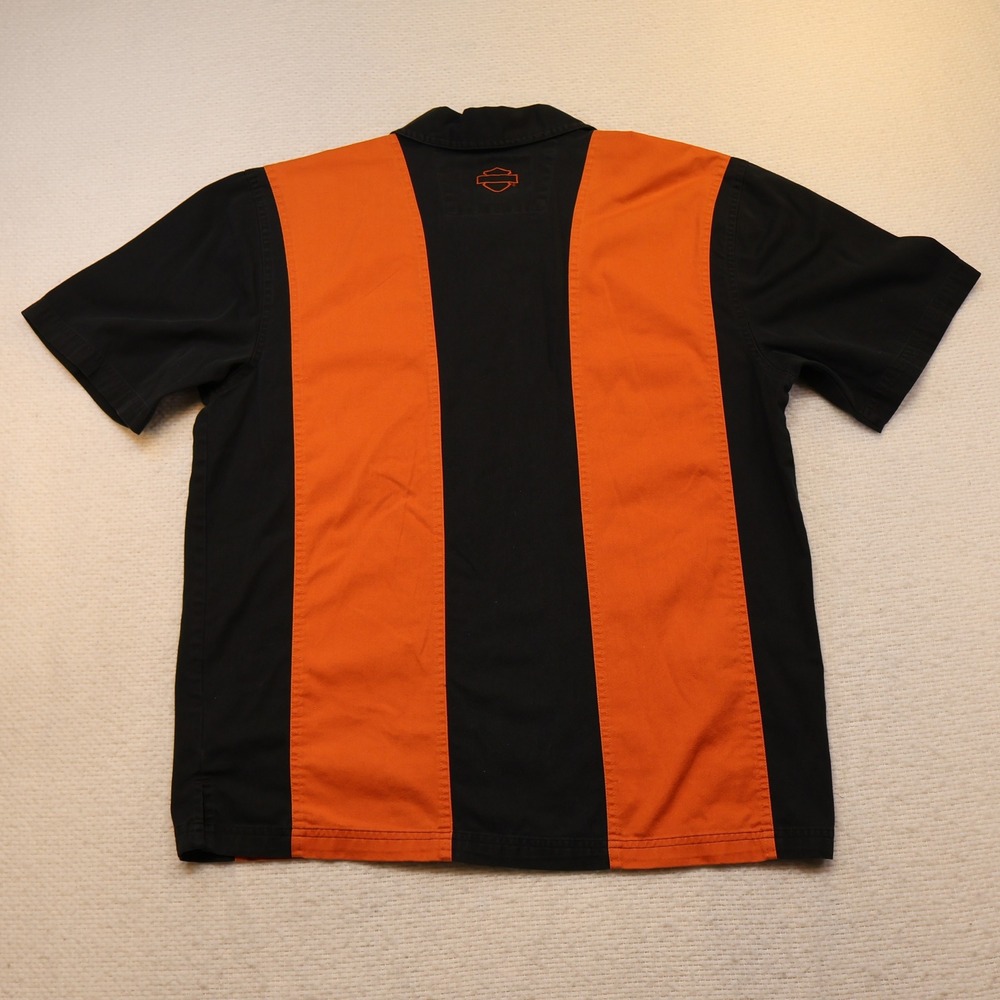Harley-Davidson Mens Large Button Up Shirt Black Orange Racing Stripe 96465-10VM - Picture 6 of 6